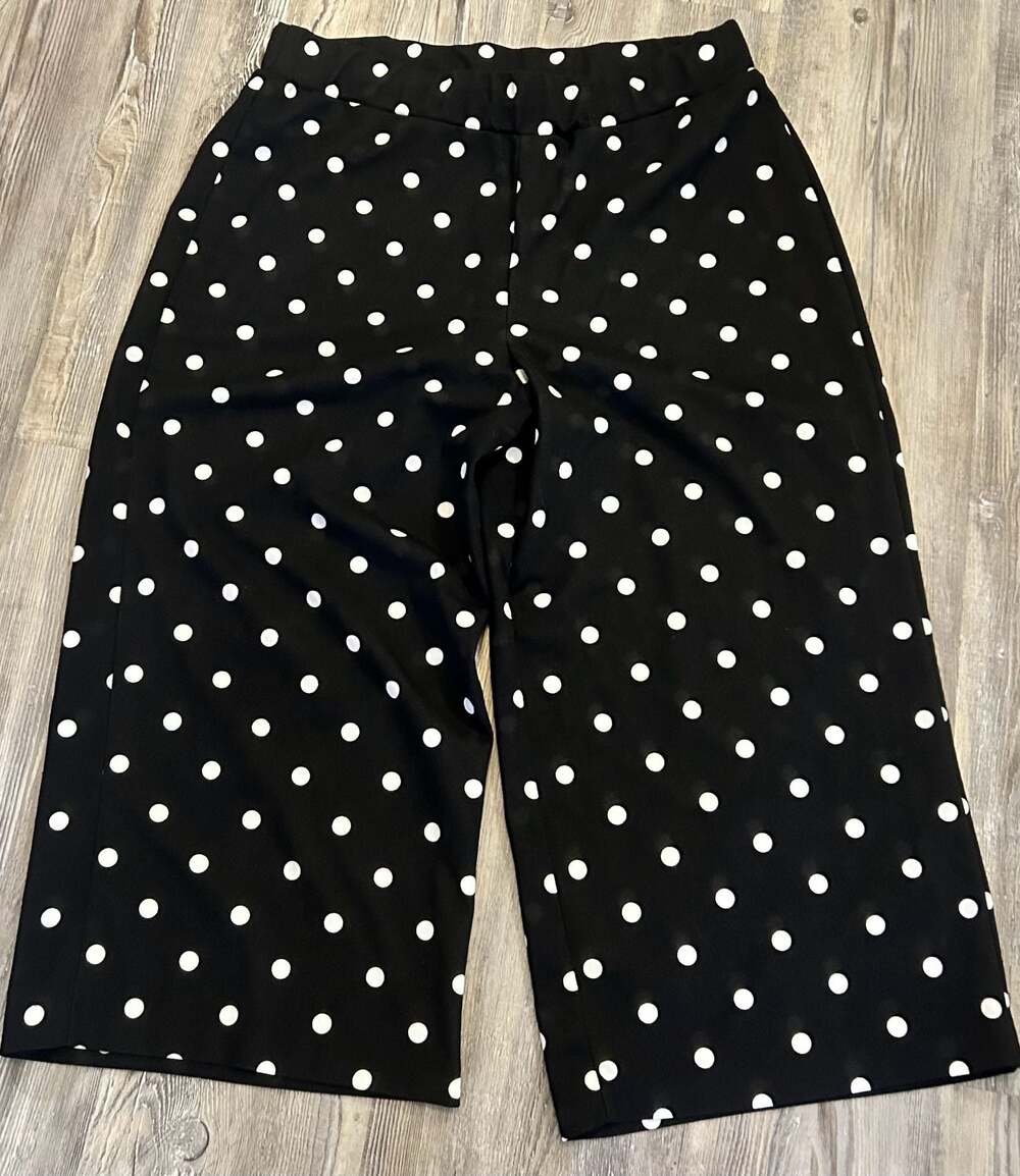 Polka Dot Wide Leg Culotte Capris Black White Size 1X